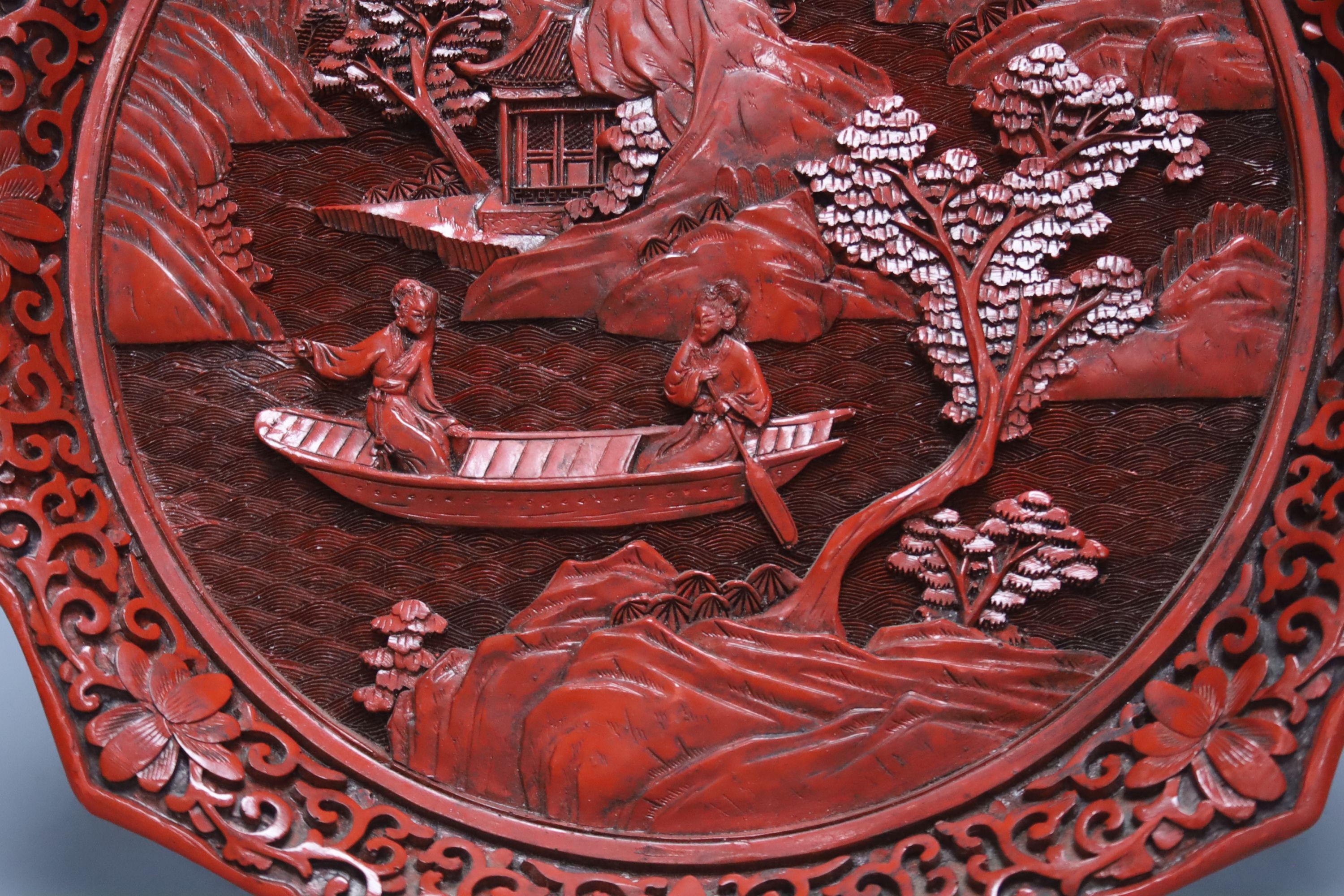 A Chinese composition and lacquer dish, 25cm
